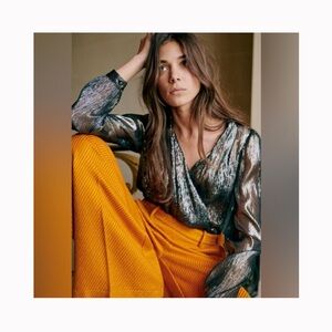 (Lara) B1G1 Sezane Silver Metallic Evening Wear Top Sz 12